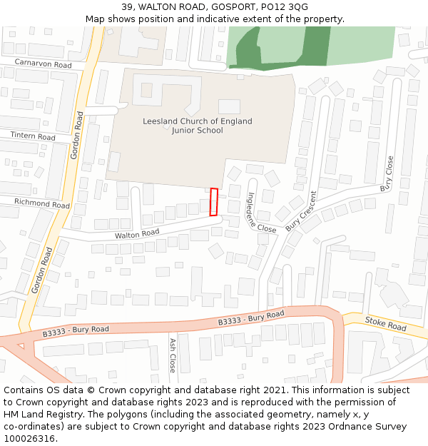 39, WALTON ROAD, GOSPORT, PO12 3QG: Location map and indicative extent of plot