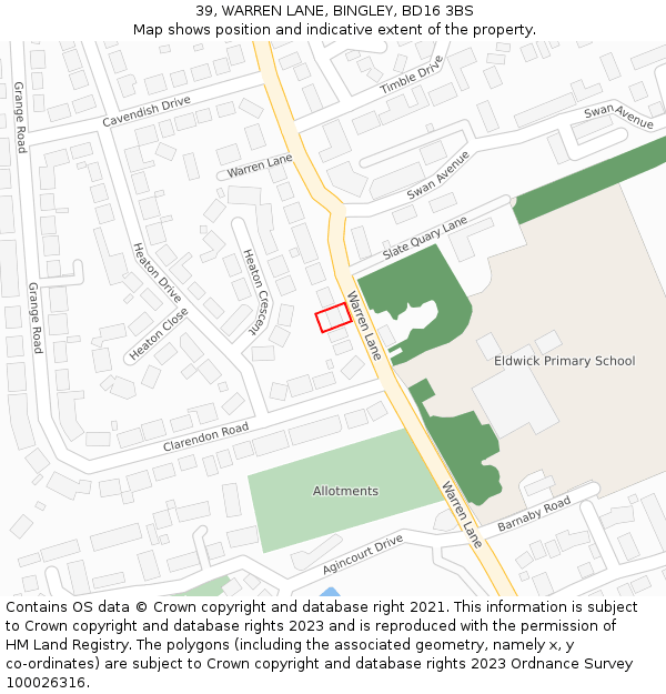 39, WARREN LANE, BINGLEY, BD16 3BS: Location map and indicative extent of plot