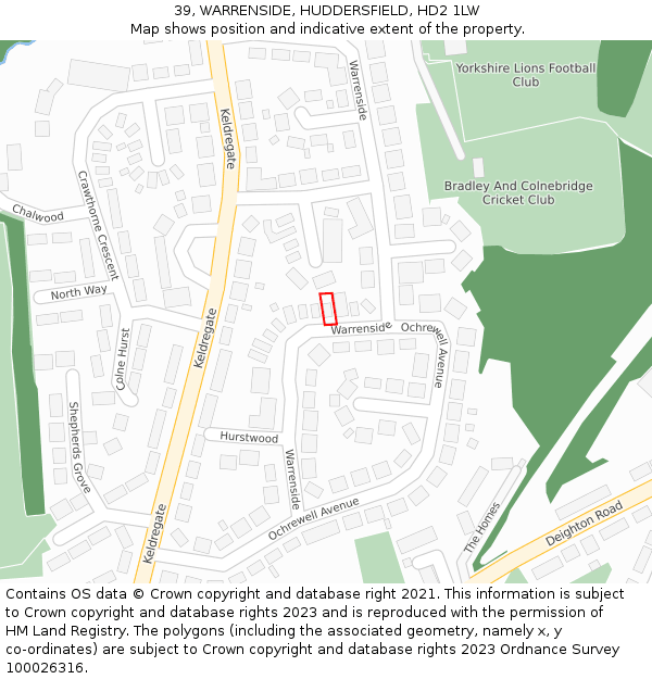 39, WARRENSIDE, HUDDERSFIELD, HD2 1LW: Location map and indicative extent of plot