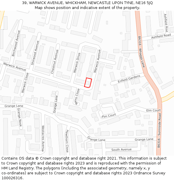 39, WARWICK AVENUE, WHICKHAM, NEWCASTLE UPON TYNE, NE16 5JQ: Location map and indicative extent of plot