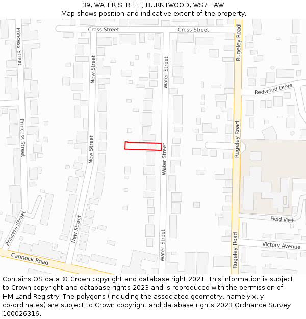 39, WATER STREET, BURNTWOOD, WS7 1AW: Location map and indicative extent of plot