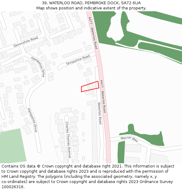 39, WATERLOO ROAD, PEMBROKE DOCK, SA72 6UA: Location map and indicative extent of plot