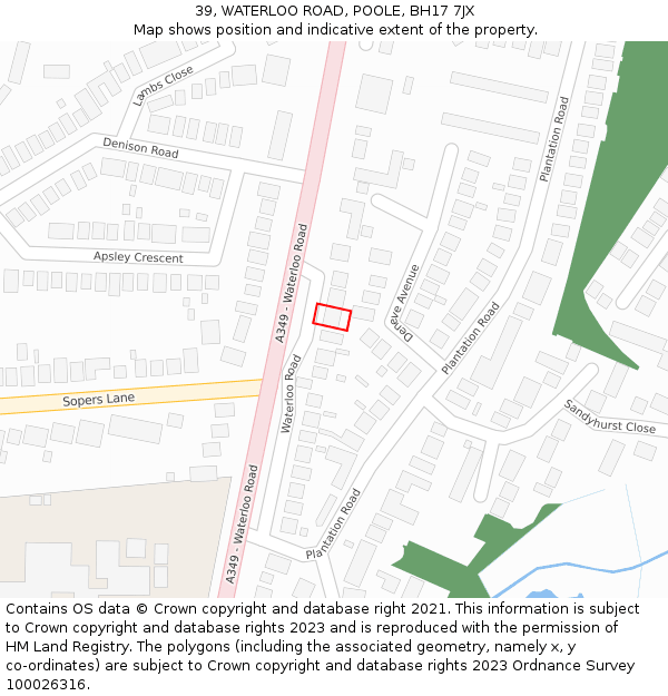 39, WATERLOO ROAD, POOLE, BH17 7JX: Location map and indicative extent of plot