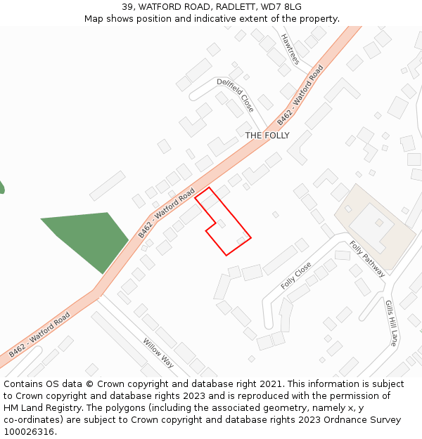 39, WATFORD ROAD, RADLETT, WD7 8LG: Location map and indicative extent of plot