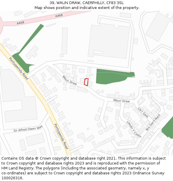 39, WAUN DRAW, CAERPHILLY, CF83 3SL: Location map and indicative extent of plot