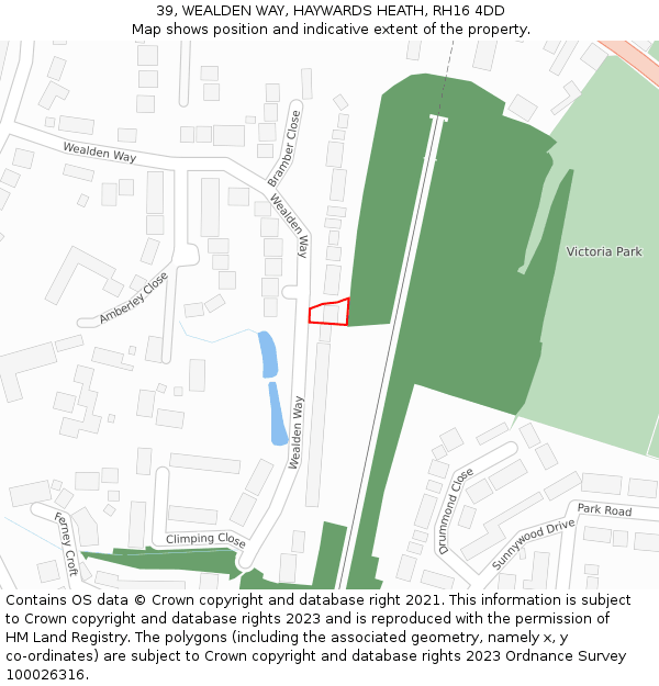 39, WEALDEN WAY, HAYWARDS HEATH, RH16 4DD: Location map and indicative extent of plot