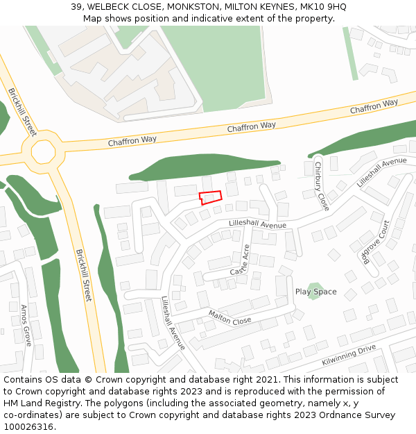 39, WELBECK CLOSE, MONKSTON, MILTON KEYNES, MK10 9HQ: Location map and indicative extent of plot