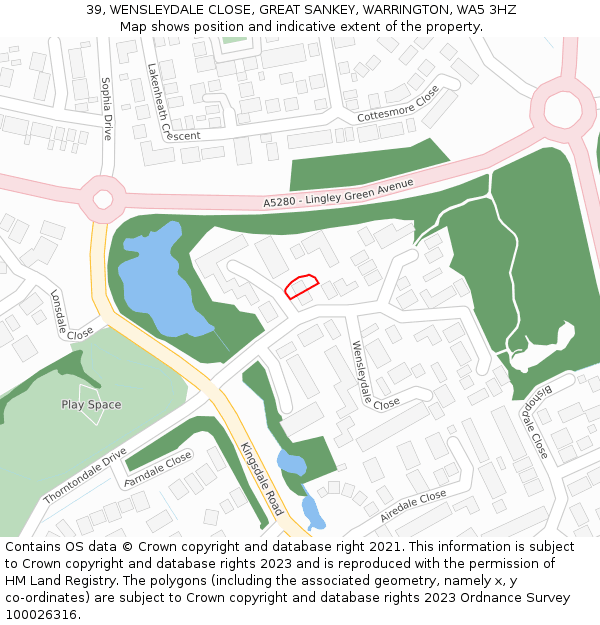 39, WENSLEYDALE CLOSE, GREAT SANKEY, WARRINGTON, WA5 3HZ: Location map and indicative extent of plot