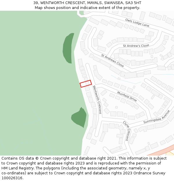 39, WENTWORTH CRESCENT, MAYALS, SWANSEA, SA3 5HT: Location map and indicative extent of plot