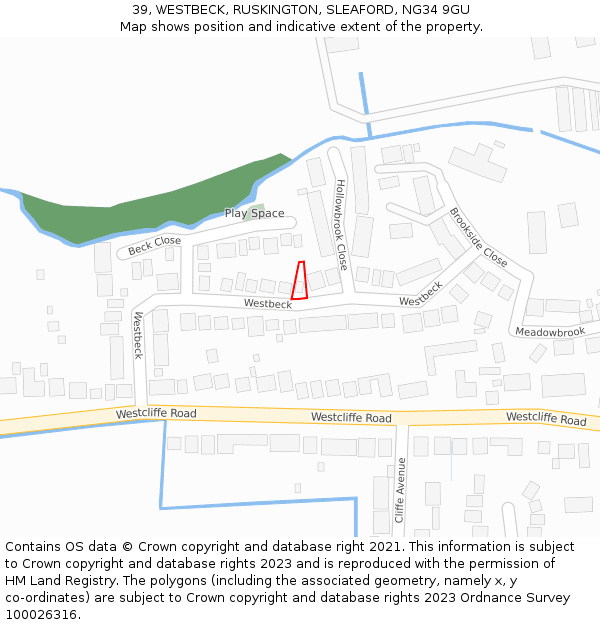 39, WESTBECK, RUSKINGTON, SLEAFORD, NG34 9GU: Location map and indicative extent of plot