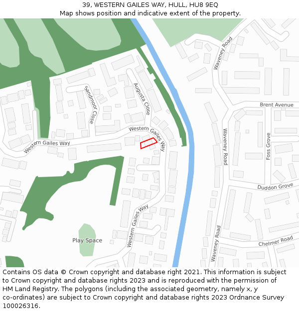 39, WESTERN GAILES WAY, HULL, HU8 9EQ: Location map and indicative extent of plot