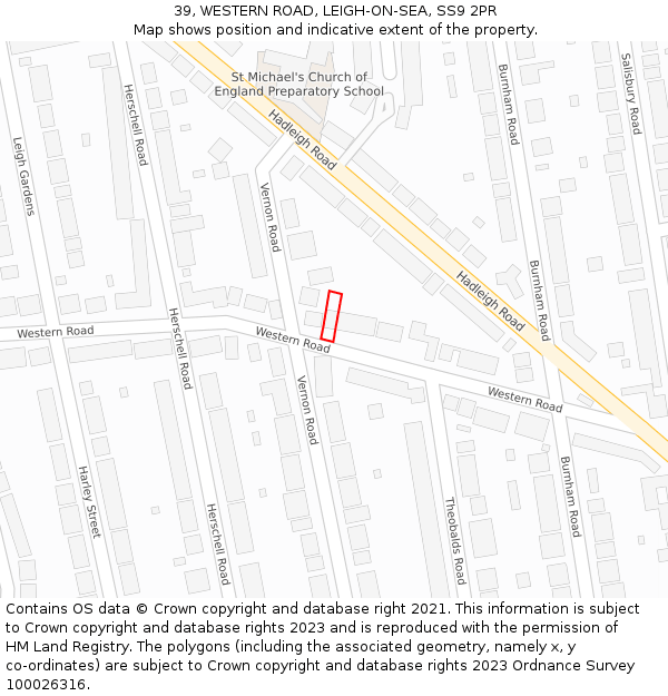 39, WESTERN ROAD, LEIGH-ON-SEA, SS9 2PR: Location map and indicative extent of plot