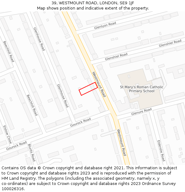 39, WESTMOUNT ROAD, LONDON, SE9 1JF: Location map and indicative extent of plot
