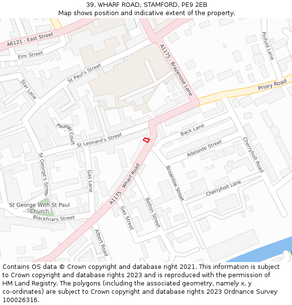 39, WHARF ROAD, STAMFORD, PE9 2EB: Location map and indicative extent of plot