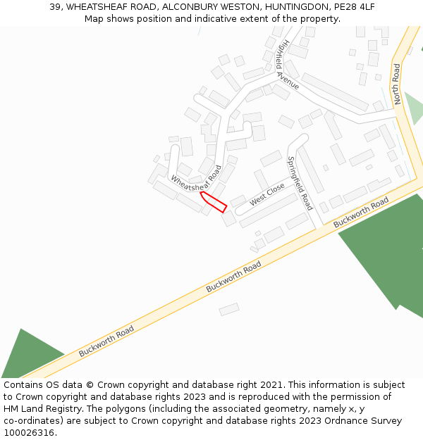 39, WHEATSHEAF ROAD, ALCONBURY WESTON, HUNTINGDON, PE28 4LF: Location map and indicative extent of plot