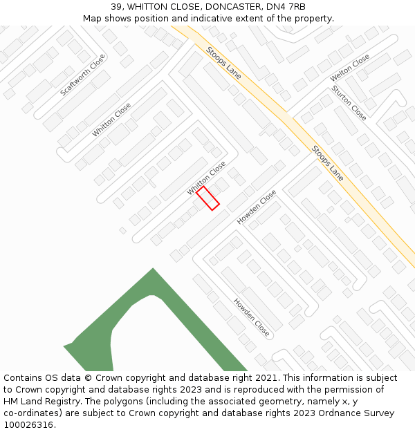 39, WHITTON CLOSE, DONCASTER, DN4 7RB: Location map and indicative extent of plot