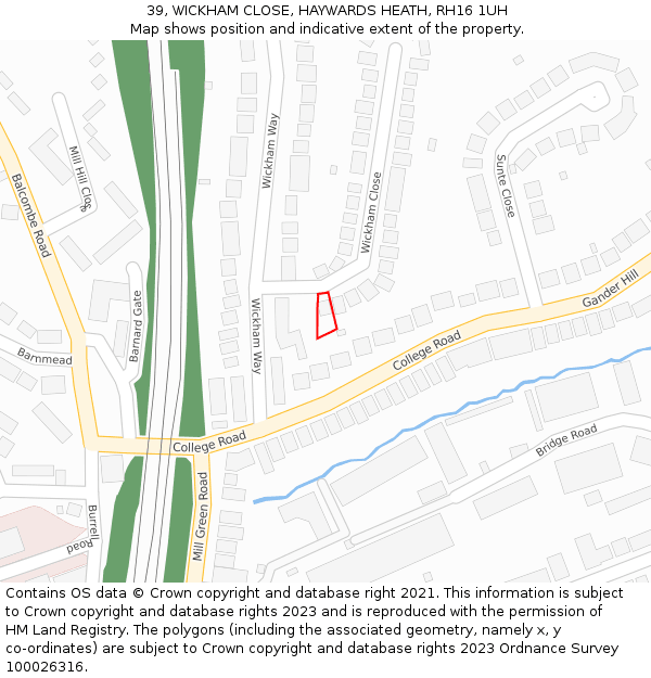 39, WICKHAM CLOSE, HAYWARDS HEATH, RH16 1UH: Location map and indicative extent of plot