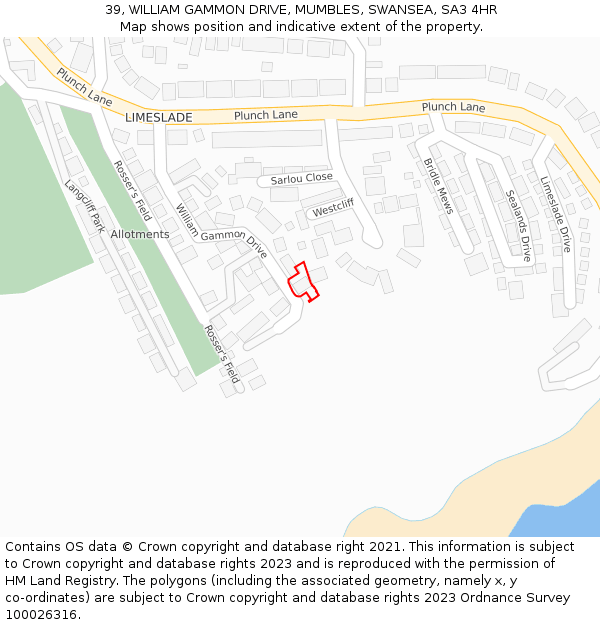 39, WILLIAM GAMMON DRIVE, MUMBLES, SWANSEA, SA3 4HR: Location map and indicative extent of plot