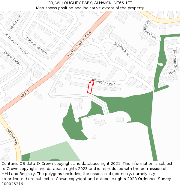 39, WILLOUGHBY PARK, ALNWICK, NE66 1ET: Location map and indicative extent of plot