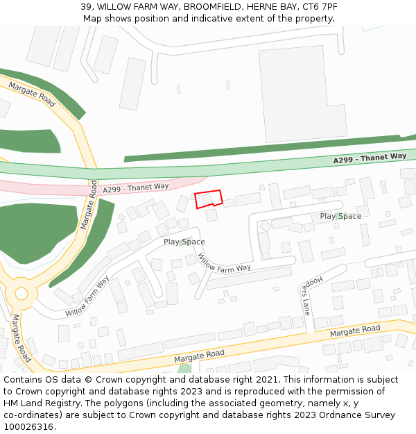 39, WILLOW FARM WAY, BROOMFIELD, HERNE BAY, CT6 7PF: Location map and indicative extent of plot