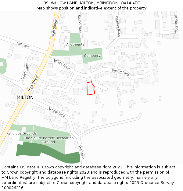 39, WILLOW LANE, MILTON, ABINGDON, OX14 4EG: Location map and indicative extent of plot