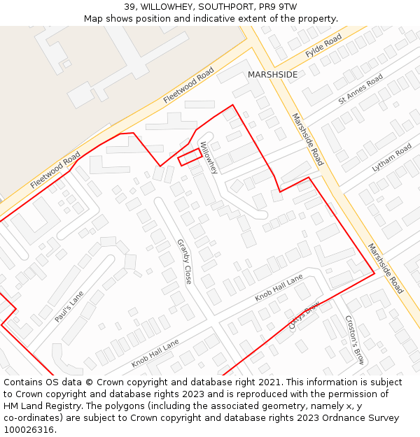 39, WILLOWHEY, SOUTHPORT, PR9 9TW: Location map and indicative extent of plot
