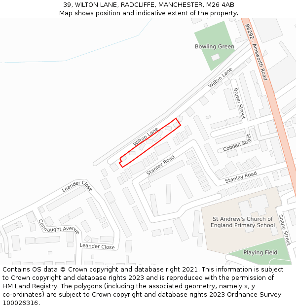 39, WILTON LANE, RADCLIFFE, MANCHESTER, M26 4AB: Location map and indicative extent of plot