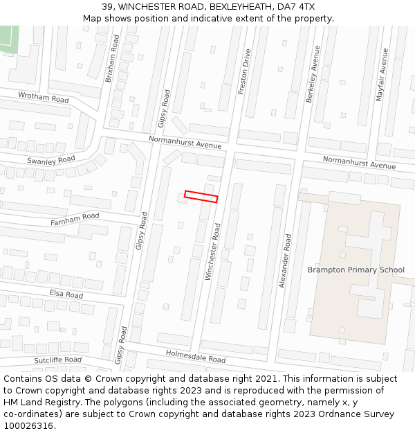 39, WINCHESTER ROAD, BEXLEYHEATH, DA7 4TX: Location map and indicative extent of plot