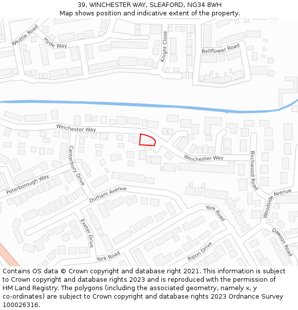 39, WINCHESTER WAY, SLEAFORD, NG34 8WH: Location map and indicative extent of plot