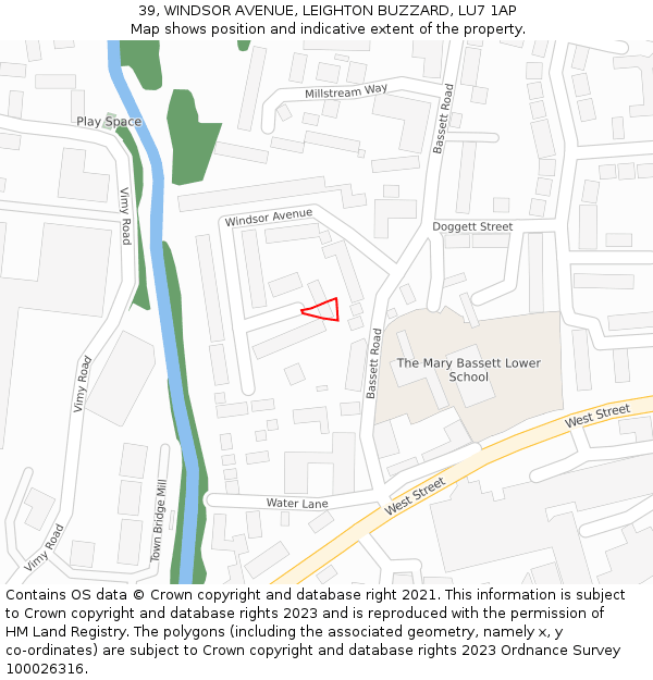 39, WINDSOR AVENUE, LEIGHTON BUZZARD, LU7 1AP: Location map and indicative extent of plot