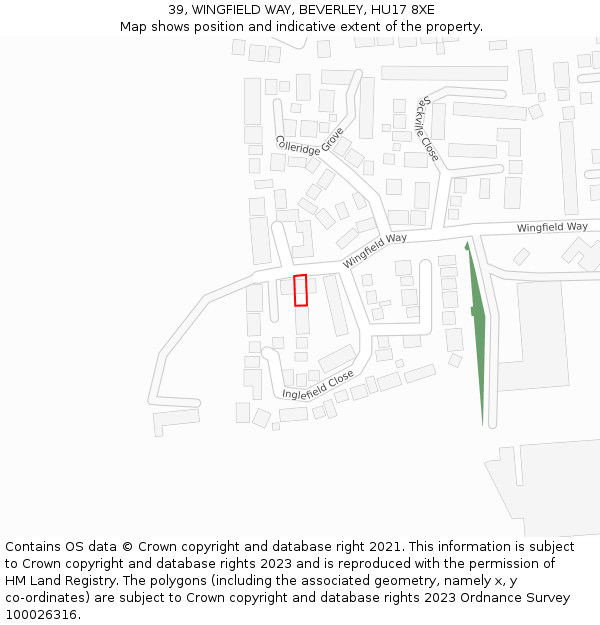 39, WINGFIELD WAY, BEVERLEY, HU17 8XE: Location map and indicative extent of plot