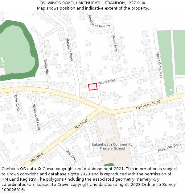 39, WINGS ROAD, LAKENHEATH, BRANDON, IP27 9HX: Location map and indicative extent of plot