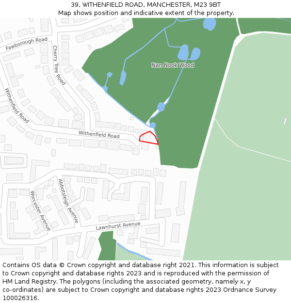 39, WITHENFIELD ROAD, MANCHESTER, M23 9BT: Location map and indicative extent of plot