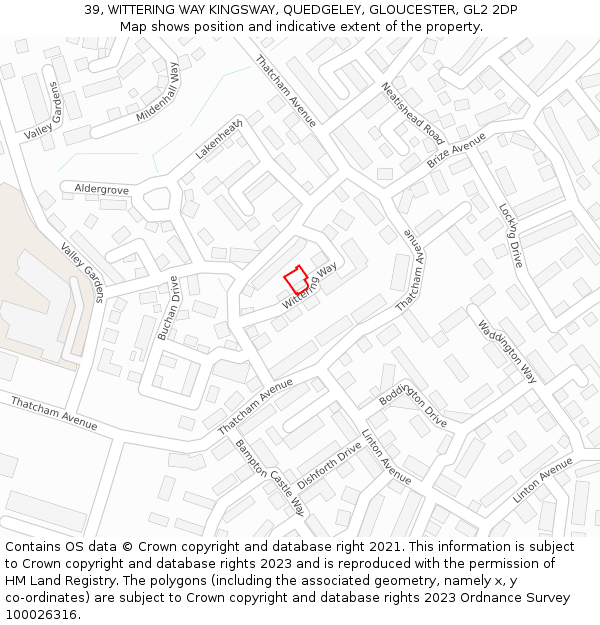 39, WITTERING WAY KINGSWAY, QUEDGELEY, GLOUCESTER, GL2 2DP: Location map and indicative extent of plot
