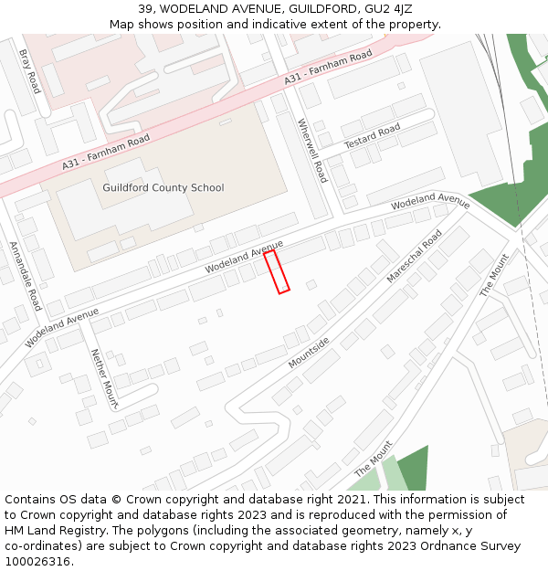 39, WODELAND AVENUE, GUILDFORD, GU2 4JZ: Location map and indicative extent of plot