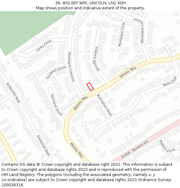 39, WOLSEY WAY, LINCOLN, LN2 4QH: Location map and indicative extent of plot
