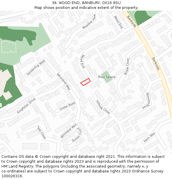 39, WOOD END, BANBURY, OX16 9SU: Location map and indicative extent of plot