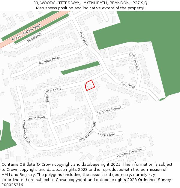 39, WOODCUTTERS WAY, LAKENHEATH, BRANDON, IP27 9JQ: Location map and indicative extent of plot