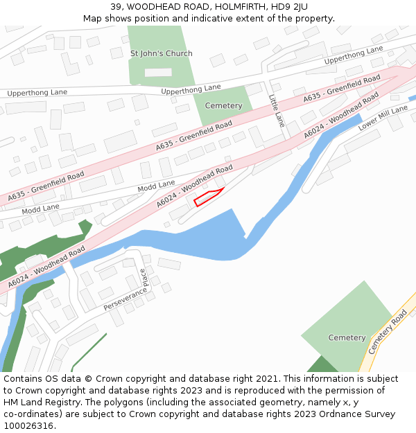 39, WOODHEAD ROAD, HOLMFIRTH, HD9 2JU: Location map and indicative extent of plot