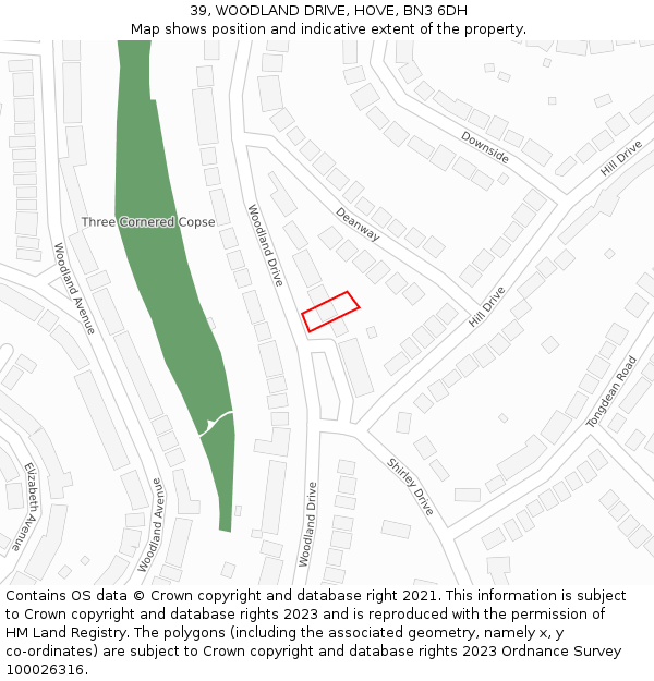 39, WOODLAND DRIVE, HOVE, BN3 6DH: Location map and indicative extent of plot