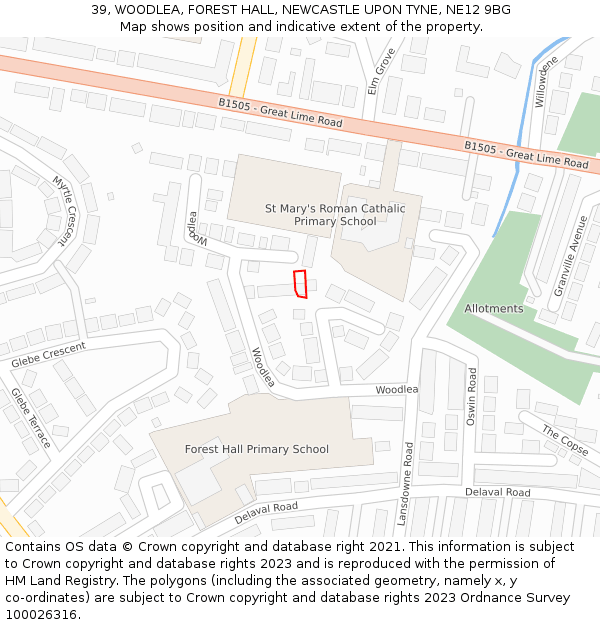 39, WOODLEA, FOREST HALL, NEWCASTLE UPON TYNE, NE12 9BG: Location map and indicative extent of plot