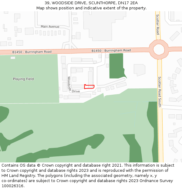 39, WOODSIDE DRIVE, SCUNTHORPE, DN17 2EA: Location map and indicative extent of plot