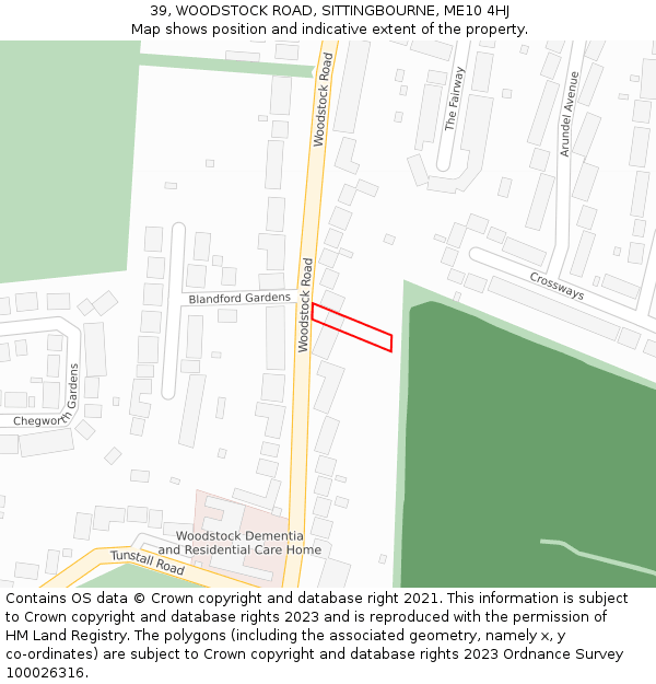 39, WOODSTOCK ROAD, SITTINGBOURNE, ME10 4HJ: Location map and indicative extent of plot