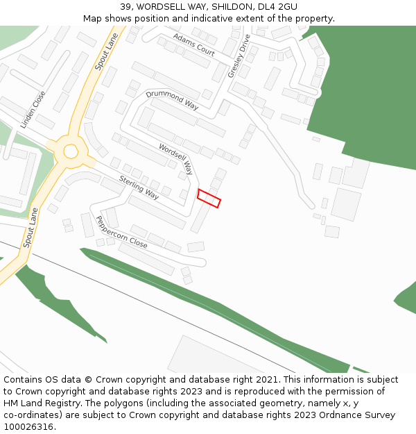 39, WORDSELL WAY, SHILDON, DL4 2GU: Location map and indicative extent of plot