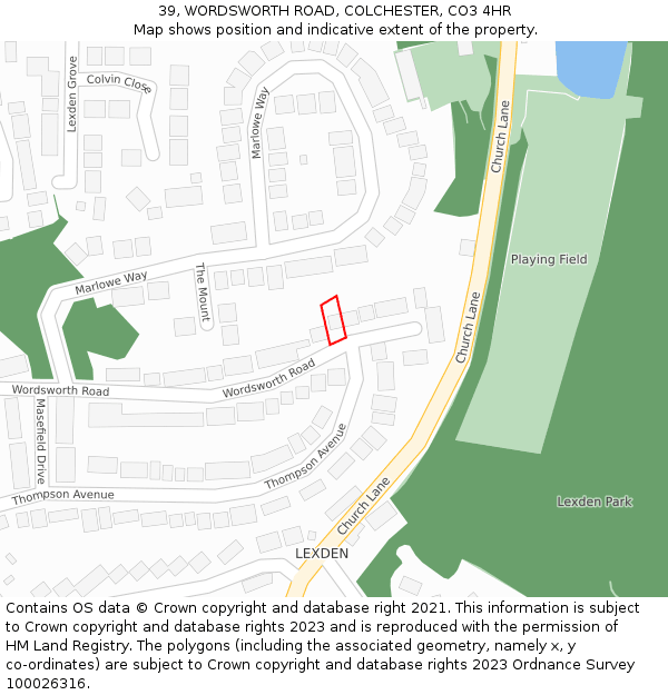 39, WORDSWORTH ROAD, COLCHESTER, CO3 4HR: Location map and indicative extent of plot