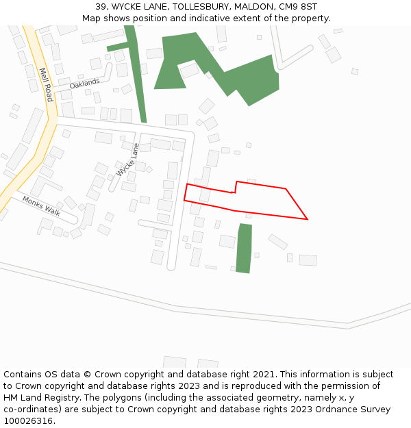 39, WYCKE LANE, TOLLESBURY, MALDON, CM9 8ST: Location map and indicative extent of plot