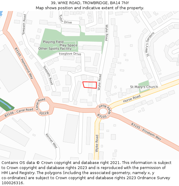 39, WYKE ROAD, TROWBRIDGE, BA14 7NY: Location map and indicative extent of plot