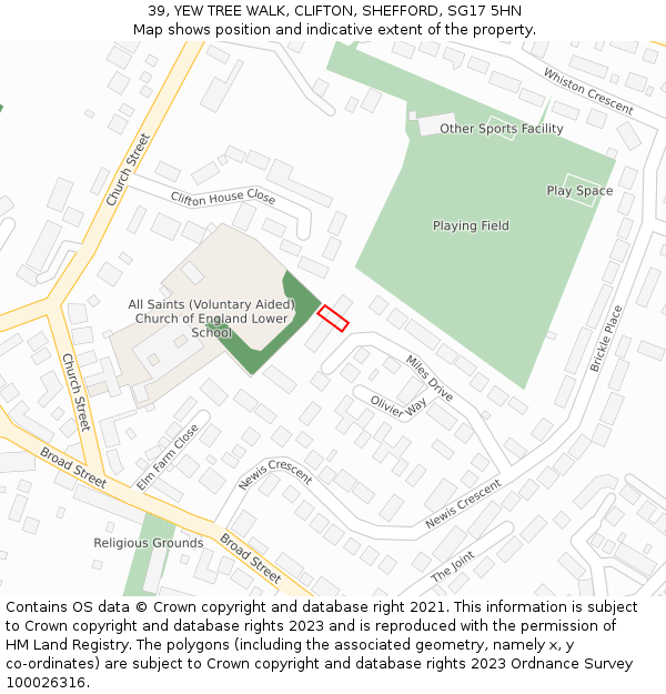 39, YEW TREE WALK, CLIFTON, SHEFFORD, SG17 5HN: Location map and indicative extent of plot