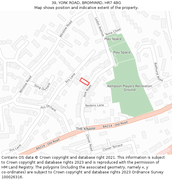 39, YORK ROAD, BROMYARD, HR7 4BG: Location map and indicative extent of plot