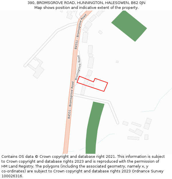 390, BROMSGROVE ROAD, HUNNINGTON, HALESOWEN, B62 0JN: Location map and indicative extent of plot